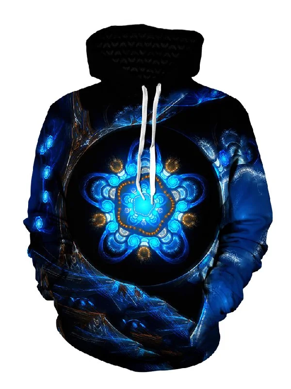 Centered Alien Tech Mandala Pullover Hoodie Hoodie with Mock Neck Collared Structured Centered Alien Tech Mandala Pullover Hoodie Hoodie with Mock Neck Collared Structured