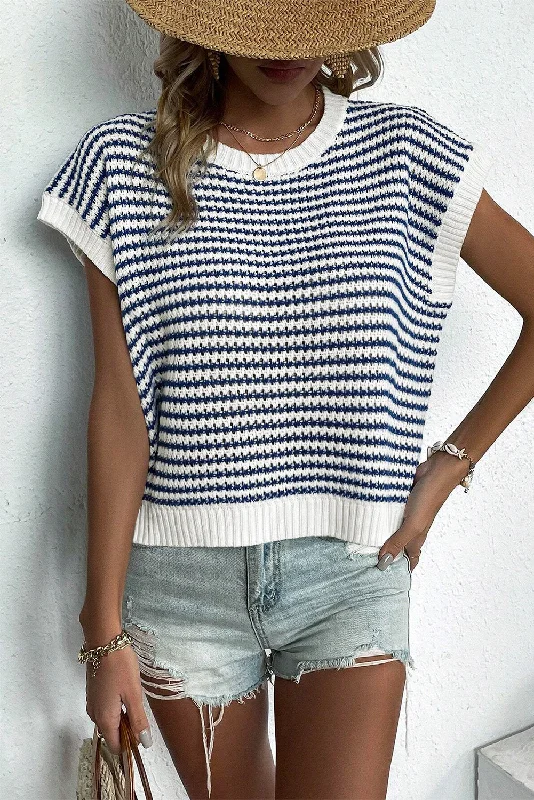 Sailor Striped Sweater Top - Navy Transparent Opaque Sheer