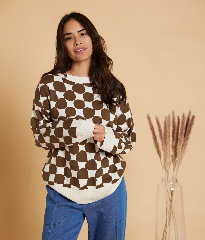 Felix Sweater - Taupe/Teak High Neck Crew Neck V-Neck