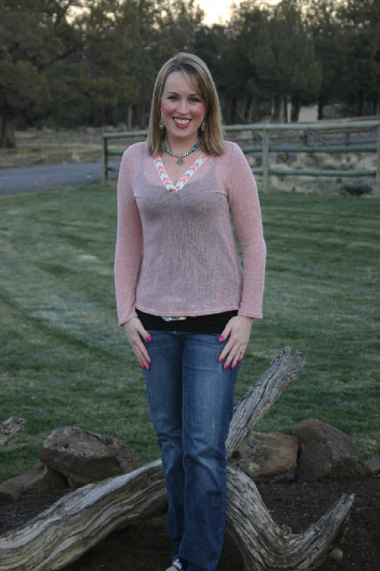 Aztec Accented Rose Knit Hoodie Hoodie with Drawstring Waist Adjustable Fitted