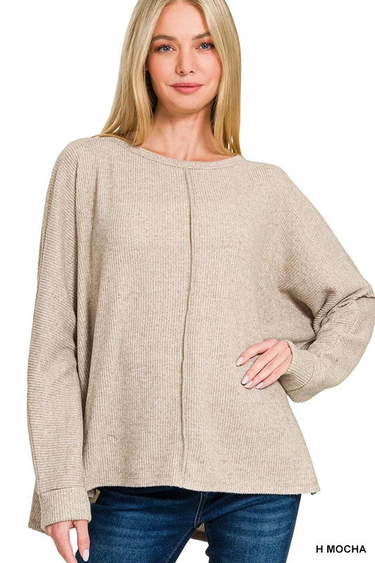 Center Of Attention Heather Mocha Ribbed Dolman Sleeve Sweater Seamless Knitted Crochet Center Of Attention Heather Mocha Ribbed Dolman Sleeve Sweater Seamless Knitted Crochet
