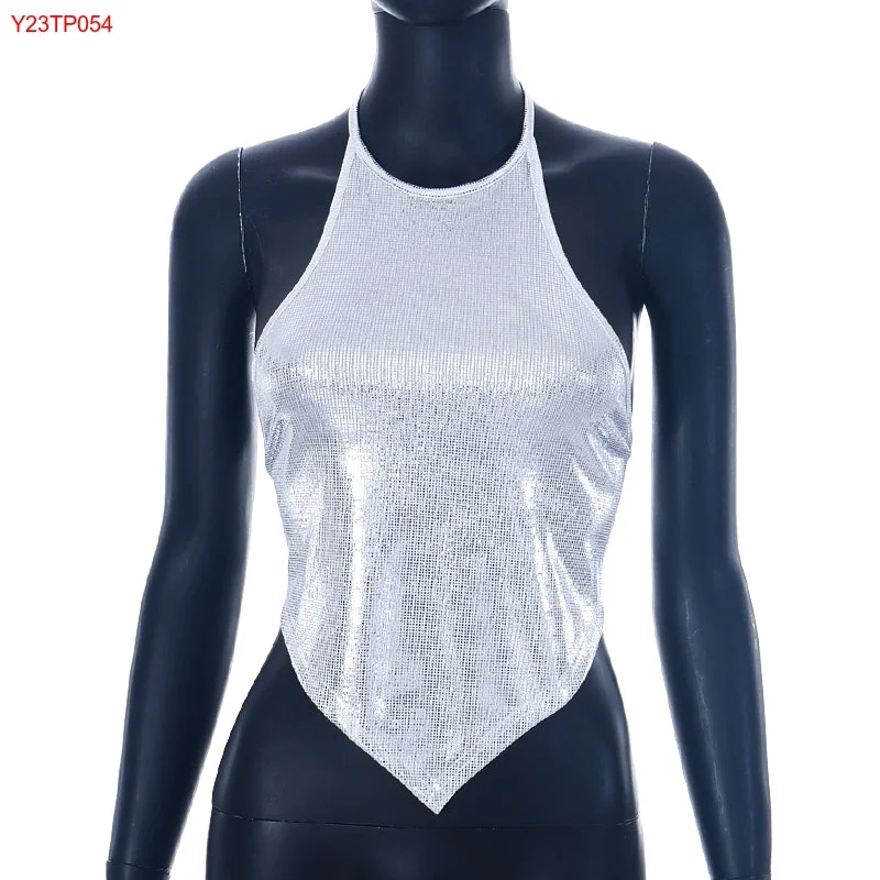 Bomblook Y23TP054 Women's Clothing Metal Sequin Nightclub Hanging Neck Sexy Backless Cami Tops For Women Crop Tops For Women Summer Crop Top Casual Short Sleeve Bomblook Y23TP054 Women's Clothing Metal Sequin Nightclub Hanging Neck Sexy Backless Cami Tops For Women Crop Tops For Women Summer Crop Top Casual Short Sleeve