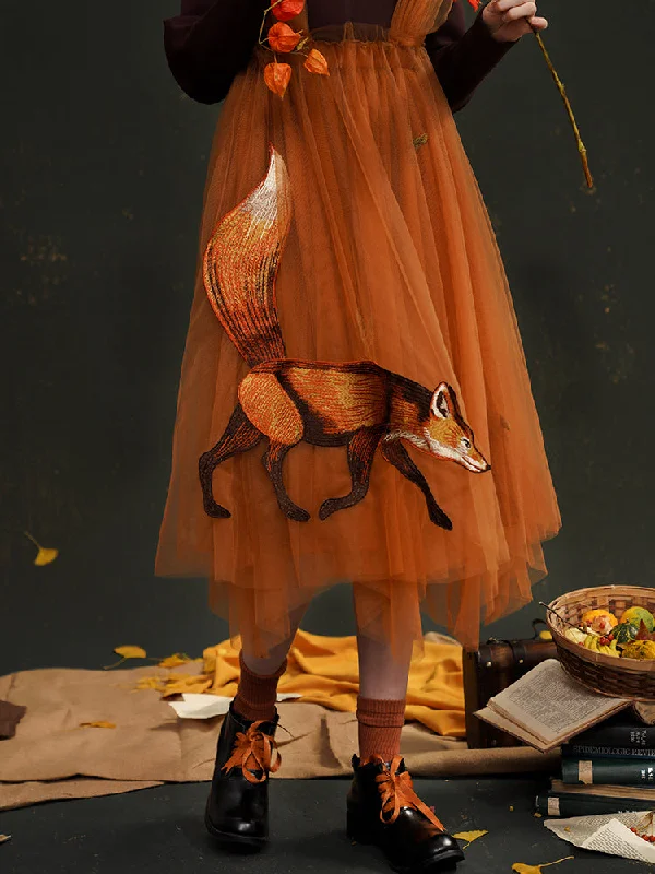 Embroidered Fox Tulle Strap Skirt low waist skirt