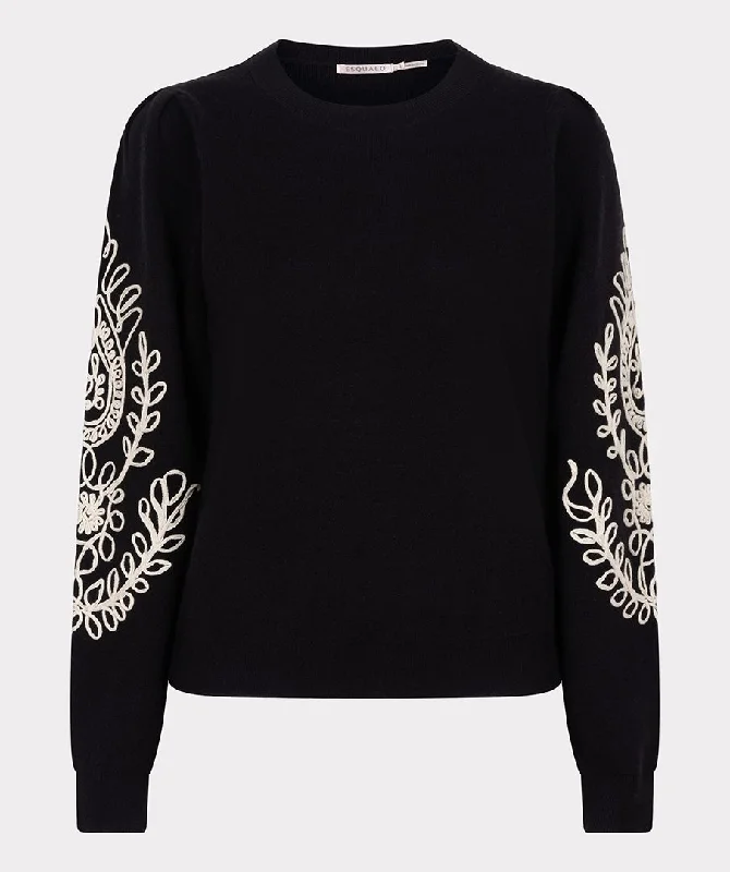 EQ Sweater Tape Paisley Embroidered Sweater High Neck Crew Neck V-Neck