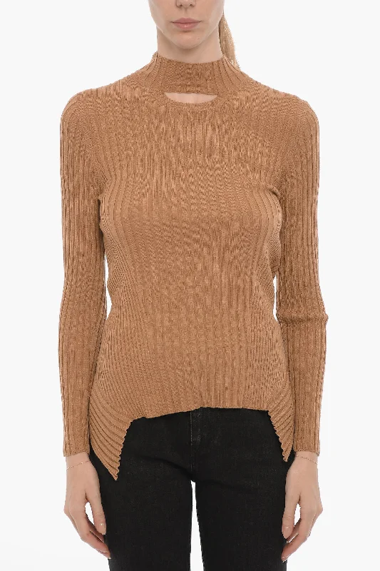 Wolford Ribbed Lightweight Sweater with Cut Out Detail L Standard size Chenille Blend Fleece Blend Nylon Blend