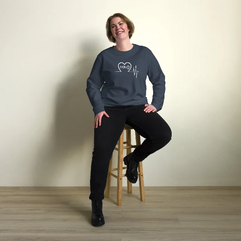 Unisex "NAUTI Anchor Heartbeat" Organic Sweatshirt in Black, French Navy and Grey Melange with White Logo Hoodie with Embroidery Detailed Premium Unisex "NAUTI Anchor Heartbeat" Organic Sweatshirt in Black, French Navy and Grey Melange with White Logo Hoodie with Embroidery Detailed Premium