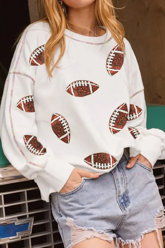 Hazel Blues® | Sequin Football Round Neck Long Sleeve Sweatshirt Hoodie with Zipper Placket Modern Functional Hazel Blues® | Sequin Football Round Neck Long Sleeve Sweatshirt Hoodie with Zipper Placket Modern Functional