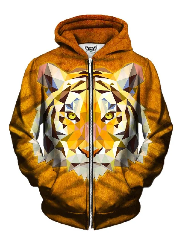 Stripes Geometric Tiger Zip-Up Hoodie Hoodie with Cropped Fit Short Trendy