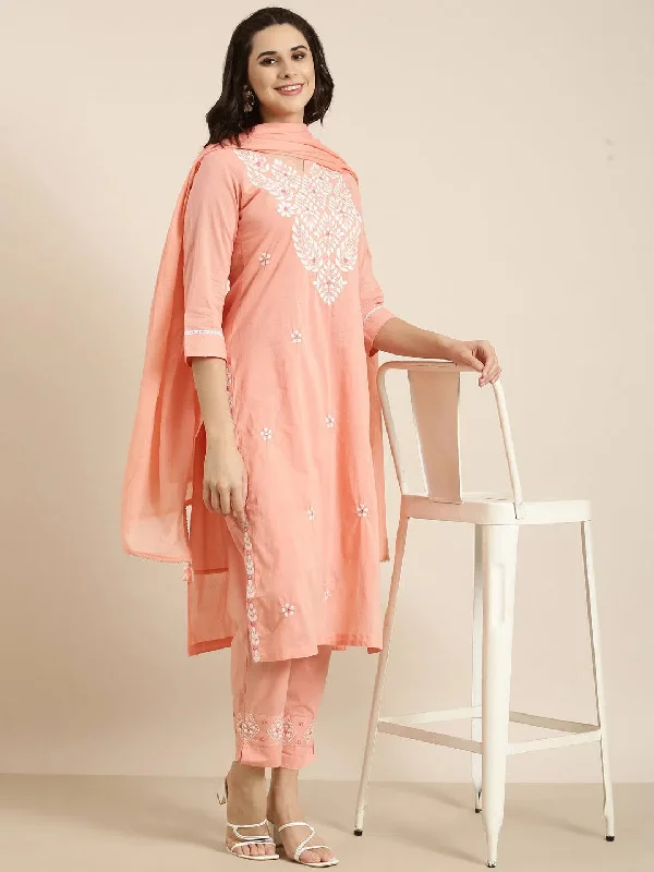 Women Straight Peach Solid Kurta and Trousers Set Comes With Dupatta-AT-KPD-1619-Peach Trousers versatile functional Women Straight Peach Solid Kurta and Trousers Set Comes With Dupatta-AT-KPD-1619-Peach Trousers versatile functional