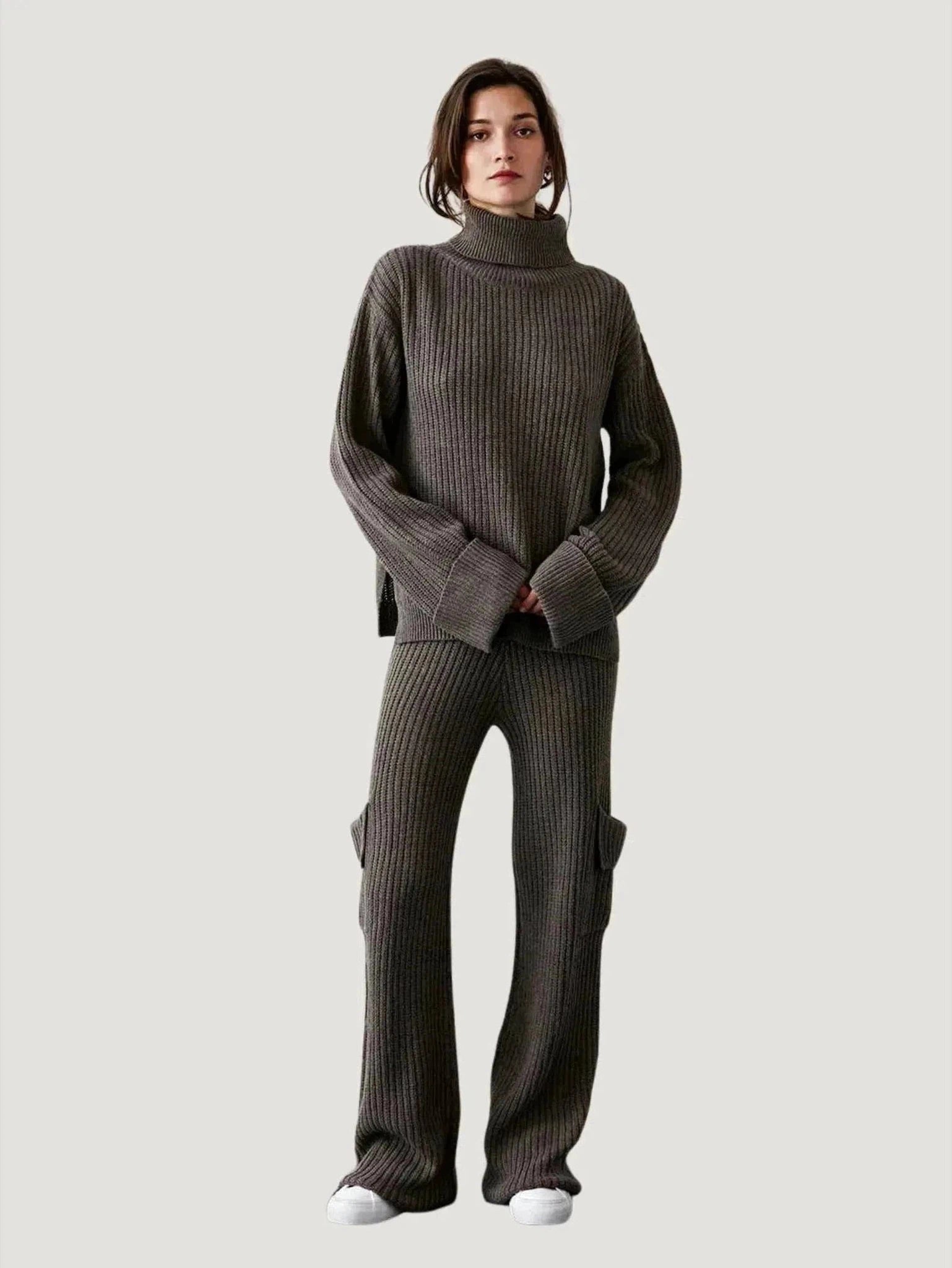 Crescent Knit Cargo Sweater Boat Neck Shawl Collar Notched Collar