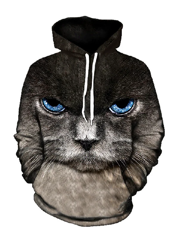 Eye of the Kitty Pullover Hoodie Hoodie with Exposed Zipper Edgy Industrial