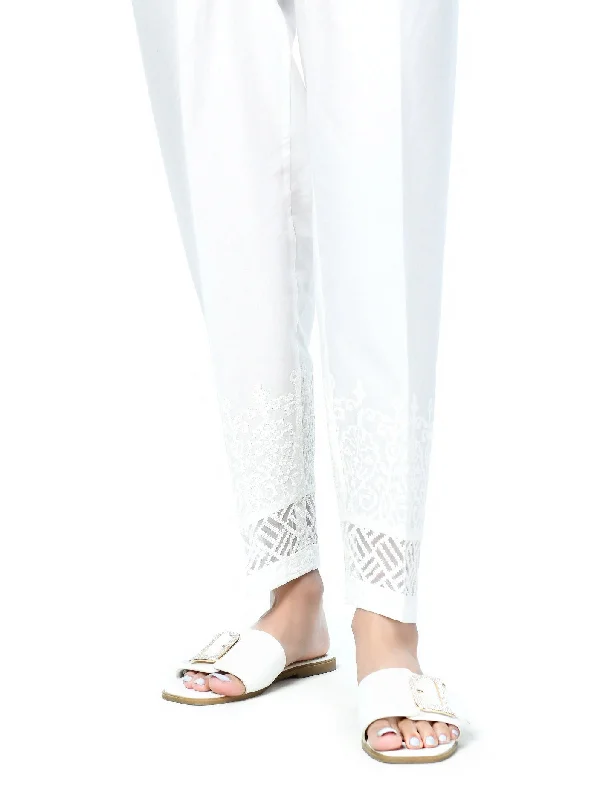Embroidered Cambric Trouser Trousers Leather Faux