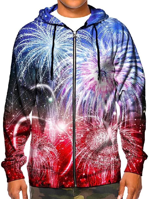 Fireworks Zip-Up Hoodie Hoodie with Ribbed Neckline Snug Warm
