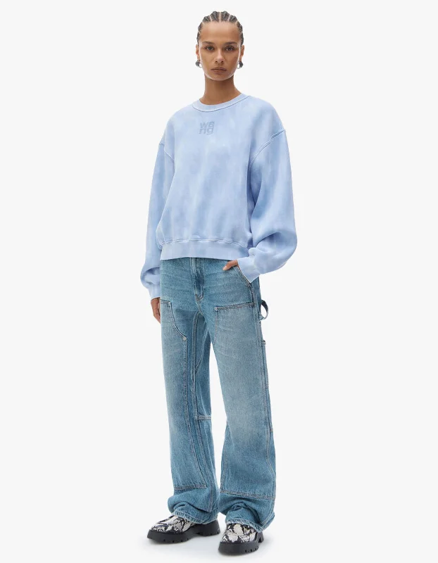 Essential Terry Crew Sweatshirt W/ Puff Paint Logo - Washed Pale Blue Hoodie Sweatshirt Pullover Essential Terry Crew Sweatshirt W/ Puff Paint Logo - Washed Pale Blue Hoodie Sweatshirt Pullover