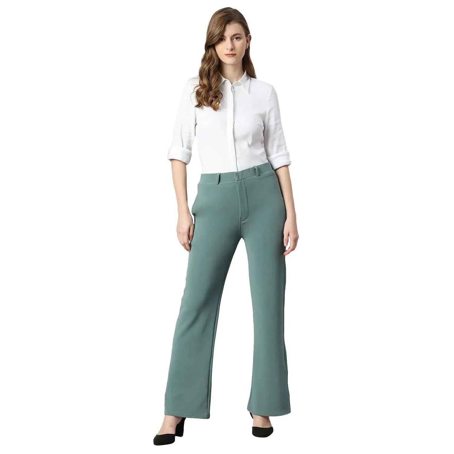 Smarty Pants Women's Cotton Lycra Bell Bottom Olive Color Formal Trouser Trousers Summer Linen Smarty Pants Women's Cotton Lycra Bell Bottom Olive Color Formal Trouser Trousers Summer Linen