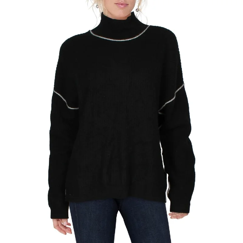 Womens Ribbed Long Sleeve Turtleneck Sweater Fleece Fabric Down Fabric Feather Fabric