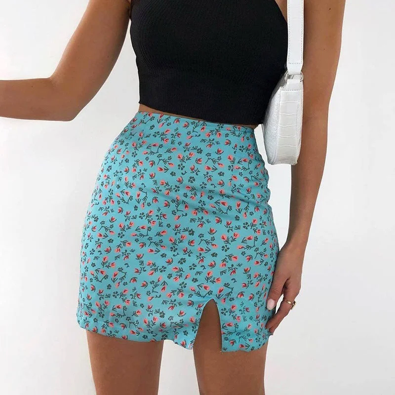 Unilateral Split Asymmetric Floral Short Skirt Female High-Waisted Thin A-Line Skirt wool skirt warm Unilateral Split Asymmetric Floral Short Skirt Female High-Waisted Thin A-Line Skirt wool skirt warm