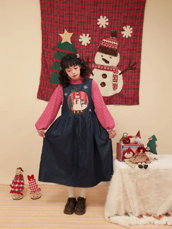 Christmas Tree Appliqued Denim Vest Skirt【s0000005574】 wrap skirt elegant