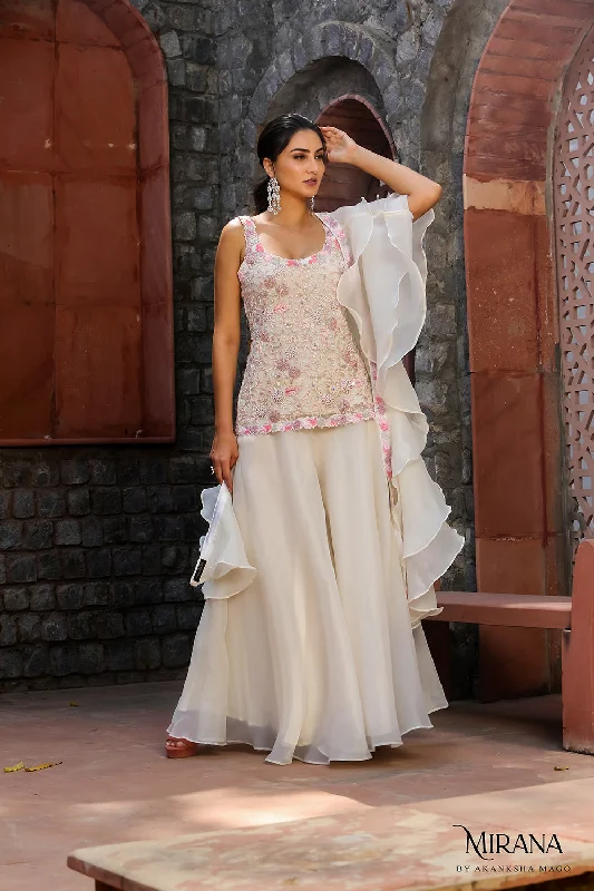 Ayla - Ivory (Multi) - Short Kurta  Skirt Set linen skirt natural