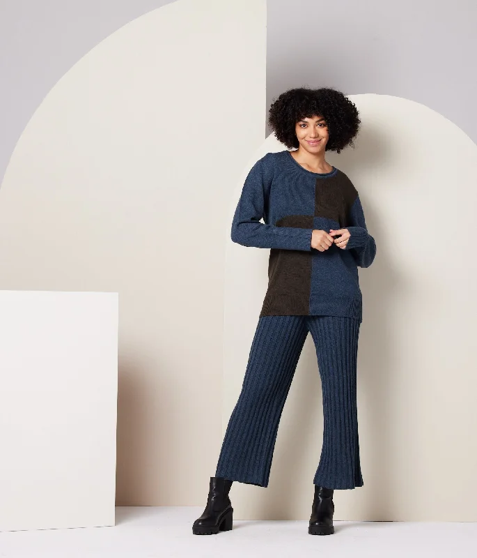 Paloma Sweater - Dark Blue Colorblock Faux Fur Fabric Real Fur Fabric Shearling Fabric