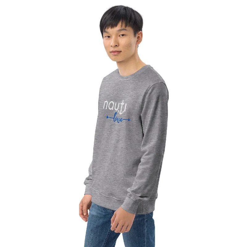 Unisex "NAUTI Anchor Love" Organic Sweatshirt in Black, French Navy and Grey Melange with White Logo Hoodie with Ribbed Hem Stretchable Secure Unisex "NAUTI Anchor Love" Organic Sweatshirt in Black, French Navy and Grey Melange with White Logo Hoodie with Ribbed Hem Stretchable Secure