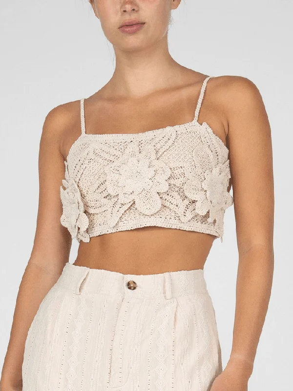 Miss Me MT2816T Womens All Over Crochet Crop Top Natural Spandex Blend Rayon Blend Denim Blend Miss Me MT2816T Womens All Over Crochet Crop Top Natural Spandex Blend Rayon Blend Denim Blend