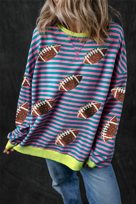 Hazel Blues® | Striped Football Long Sleeve Sweatshirt Hoodie with Hem Raw Edge Edgy Unfinished Hazel Blues® | Striped Football Long Sleeve Sweatshirt Hoodie with Hem Raw Edge Edgy Unfinished
