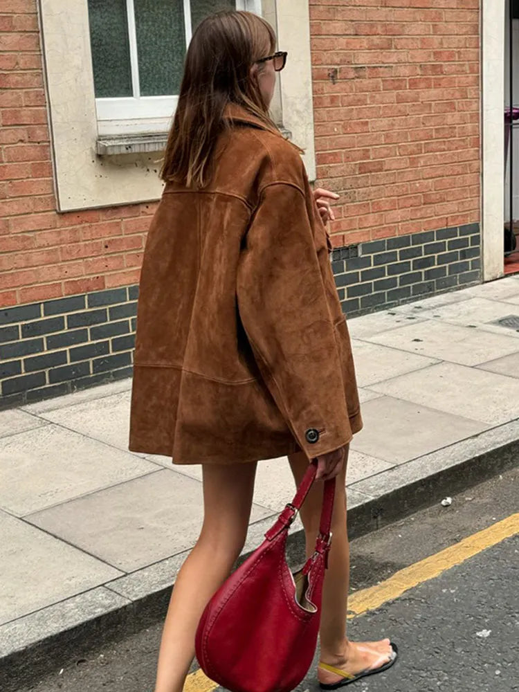 Advbridge Vintage Brown Lapel With Pocket Jacket Women Fashion Long Sleeves Single Breasted Coat 2024 New Autumn Lady Commuting Streetwear Stand-Up Collar Roll-Neck Collar Turtle Neck Advbridge Vintage Brown Lapel With Pocket Jacket Women Fashion Long Sleeves Single Breasted Coat 2024 New Autumn Lady Commuting Streetwear Stand-Up Collar Roll-Neck Collar Turtle Neck