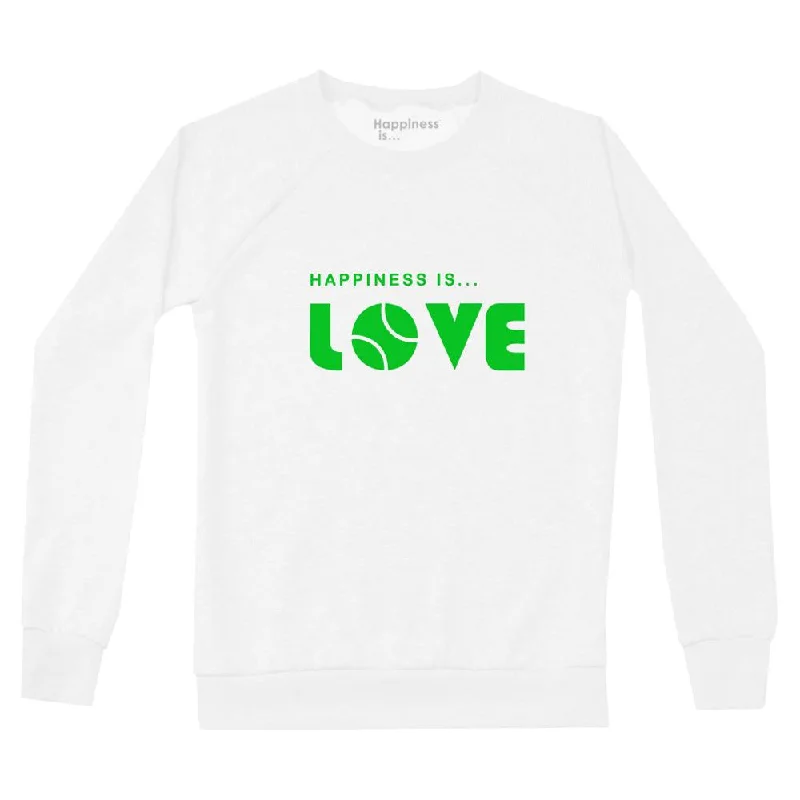 Happiness is... Women's Tennis Love Sweatshirt - White/Green Hoodie with Cropped Fit Short Trendy Happiness is... Women's Tennis Love Sweatshirt - White/Green Hoodie with Cropped Fit Short Trendy