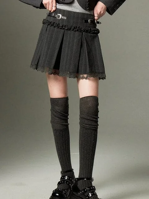Lace Pleated Skirt With Belt Design linen skirt airy