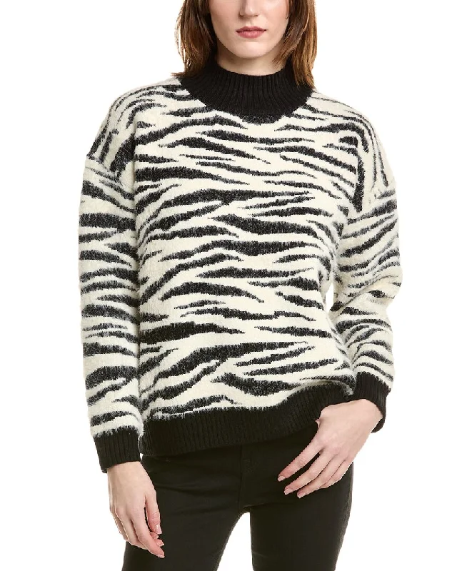 Love Token Fuzzy Eyelash Turtleneck Sweater Chenille Brocade Lace