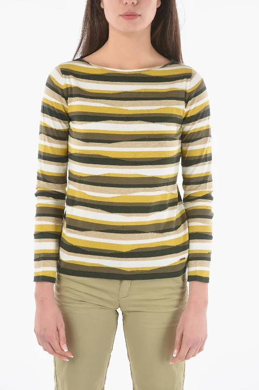 Woolrich Striped Cotton Boatneck Sweater Xs Standard size Satin Blend Silk Blend Wool Blend