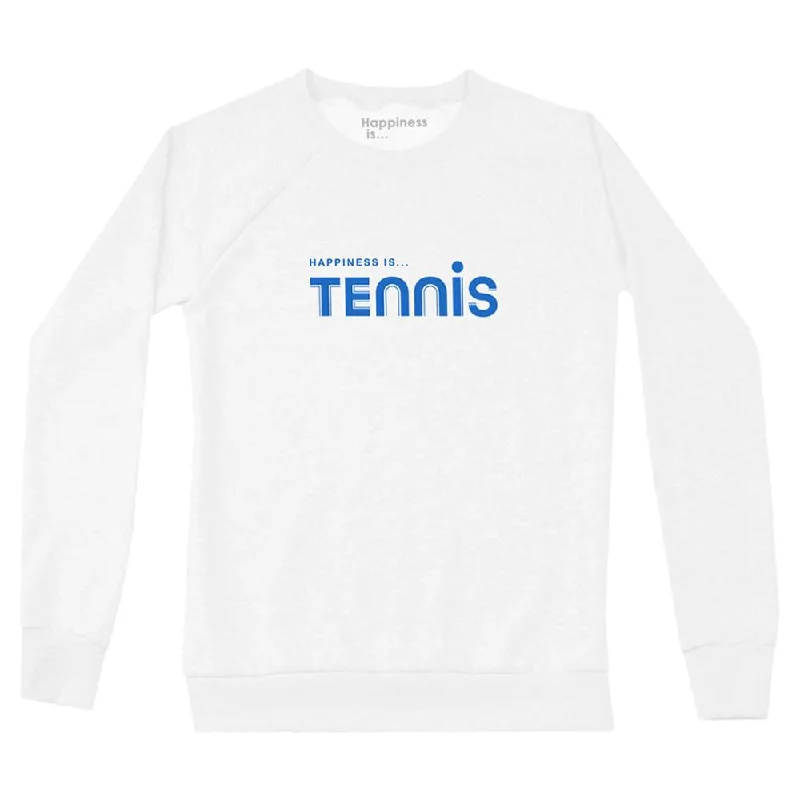 Happiness is... Women's Tennis Sweatshirt - White/Blue Hoodie with Relaxed Fit Easy Casual Happiness is... Women's Tennis Sweatshirt - White/Blue Hoodie with Relaxed Fit Easy Casual
