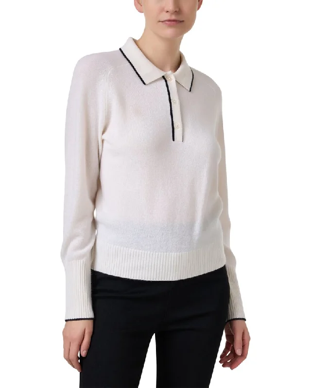 White + Warren Cashmere Polo Sweater Mesh Blend Leather Blend Suede Blend