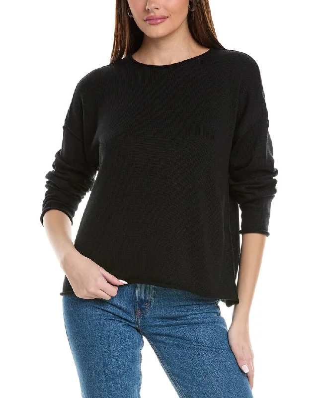 Eileen Fisher Boxy Sweater Satin Blend Silk Blend Wool Blend