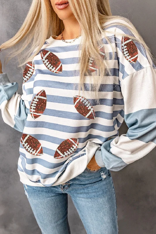 Hazel Blues® | Football Striped Round Neck Long Sleeve Sweatshirt Hoodie Sweatshirt Pullover Hazel Blues® | Football Striped Round Neck Long Sleeve Sweatshirt Hoodie Sweatshirt Pullover