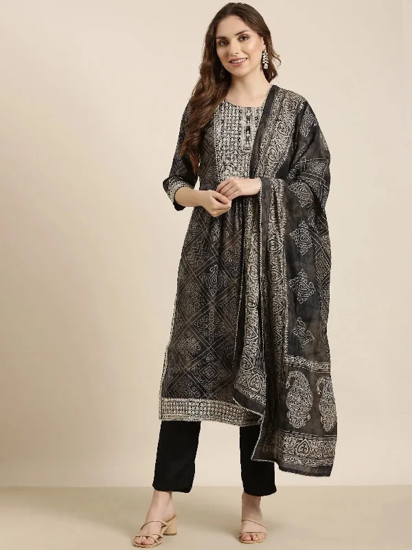 Women A-Line Black Bandhani Kurta and Trousers Set Comes With Dupatta-TF-MS-182-Black Trousers Hiking Durable Women A-Line Black Bandhani Kurta and Trousers Set Comes With Dupatta-TF-MS-182-Black Trousers Hiking Durable