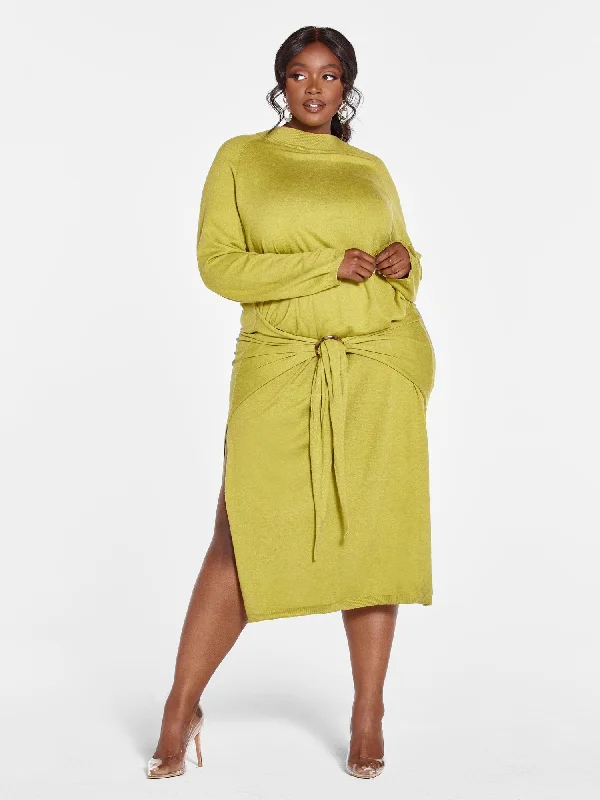 Fashion To Figure - Quinn Tie Front Sweater Dress Jersey Fabric Tulle Fabric Batik Fabric