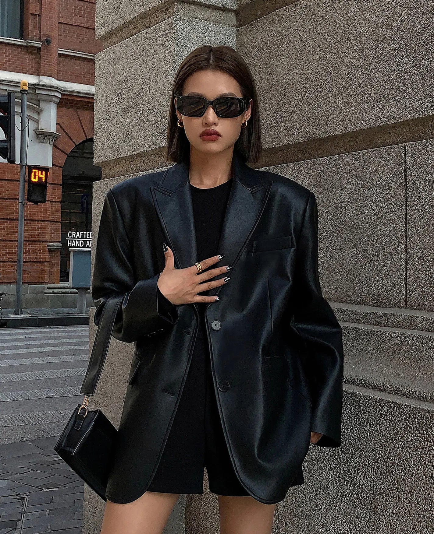Advbridge Vintage Black High Quality Leather Loose Blazer Biker Coat Women Casual Long Sleeve Flap Pocket Suit Jacket Oversized Streetwear Boat Neck Shawl Collar Notched Collar Advbridge Vintage Black High Quality Leather Loose Blazer Biker Coat Women Casual Long Sleeve Flap Pocket Suit Jacket Oversized Streetwear Boat Neck Shawl Collar Notched Collar
