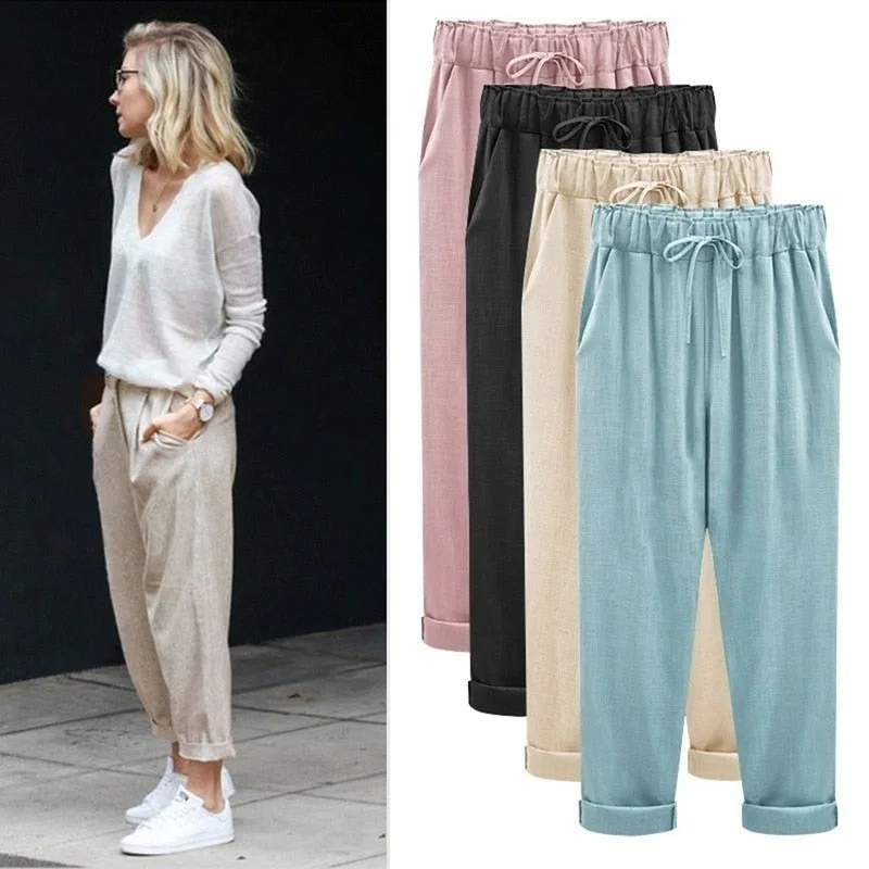ZOGAA Women Harem Pants Casual Ankle Length Trousers Solid Elastic Waist Cotton Linen Pants Harem Loose Pants Big Size S-6XL Trousers Leisure Comfortable ZOGAA Women Harem Pants Casual Ankle Length Trousers Solid Elastic Waist Cotton Linen Pants Harem Loose Pants Big Size S-6XL Trousers Leisure Comfortable