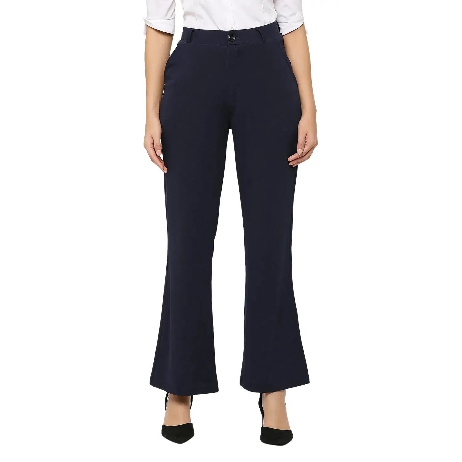 Smarty Pants Women's Ployester Lycra Bell Bottom Navy Blue Formal Trouser-SMPT-906D-S Trousers Gym Athletic Smarty Pants Women's Ployester Lycra Bell Bottom Navy Blue Formal Trouser-SMPT-906D-S Trousers Gym Athletic