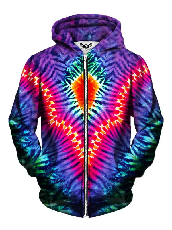 Pointed V Rainbow Tie-Dye Zip-Up Hoodie Hoodie with Metallic Shiny Futuristic