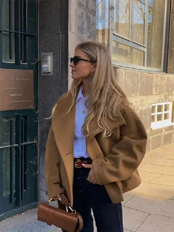 Advbridge Solid Lapel Long Sleeve Coat Faux Woolen Blends Casual Women Jacket Autumn Retro Yellow Cashmere Commuter Short Overcoat Notch Collar Peter Pan Collar Cowl Neck Advbridge Solid Lapel Long Sleeve Coat Faux Woolen Blends Casual Women Jacket Autumn Retro Yellow Cashmere Commuter Short Overcoat Notch Collar Peter Pan Collar Cowl Neck