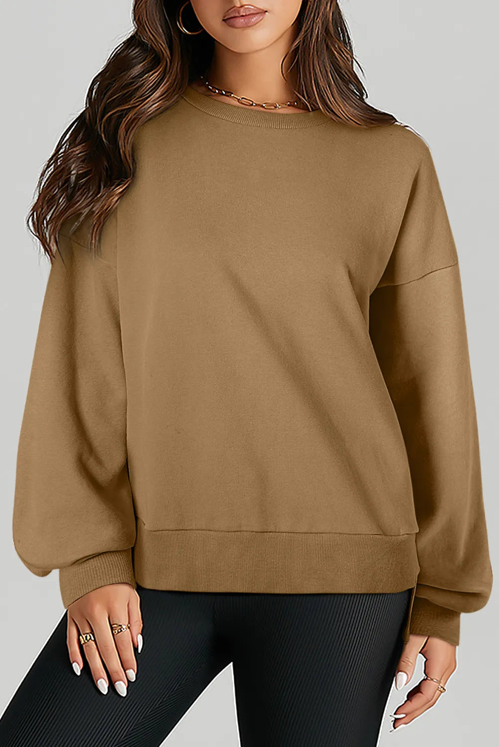 Hazel Blues® | High-Low Round Neck Long Sleeve Sweatshirt Hoodie with Hem Patch Decorative Personalized Hazel Blues® | High-Low Round Neck Long Sleeve Sweatshirt Hoodie with Hem Patch Decorative Personalized
