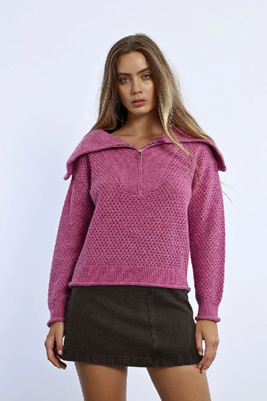 MBN Tinsel Knit 1/4 Zip Sweater Collared Crew Neck Turtle Neck