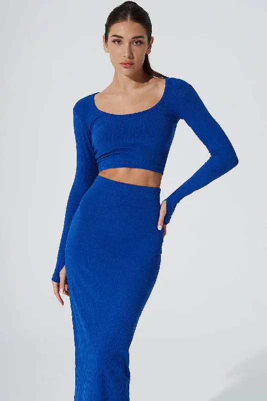 Zeya Knitted Long Sleeve Crop Top - Egyptian Blue Chenille Fabric Brocade Fabric Lace Fabric Zeya Knitted Long Sleeve Crop Top - Egyptian Blue Chenille Fabric Brocade Fabric Lace Fabric