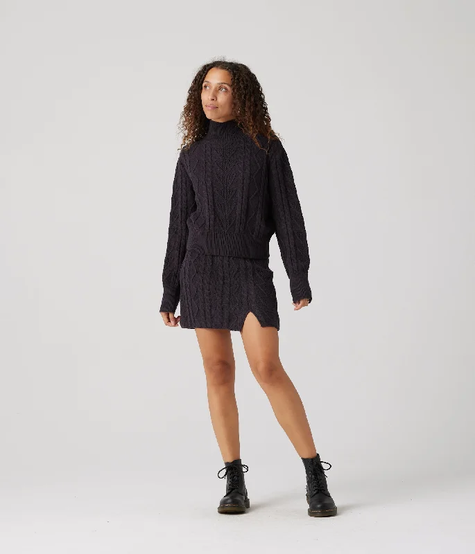 Lizzy Sweater Skirt - Black Notch Collar Peter Pan Collar Cowl Neck