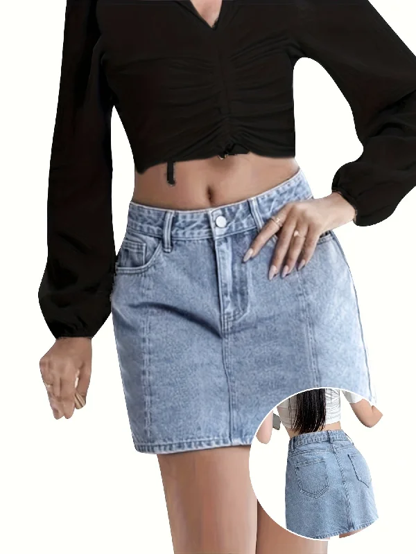 Women's Casual High-Waisted Denim Skirt With Split Detail, Light Wash, Fashion Streetwear Style, Versatile Day To Night Look velvet skirt plush Women's Casual High-Waisted Denim Skirt With Split Detail, Light Wash, Fashion Streetwear Style, Versatile Day To Night Look velvet skirt plush