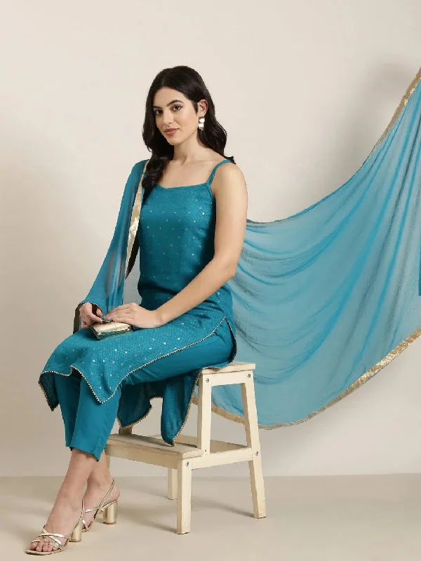 Women Straight Blue Woven Design Kurta and Trousers Set Comes With Dupatta-DK-3373-Blue Trousers Spring Floral Women Straight Blue Woven Design Kurta and Trousers Set Comes With Dupatta-DK-3373-Blue Trousers Spring Floral