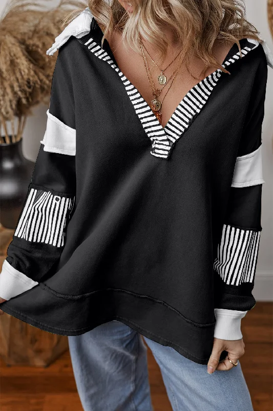 Hazel Blues® | Collared Neck Long Sleeve Sweatshirt Hoodie with Color Block Contrast Stylish Hazel Blues® | Collared Neck Long Sleeve Sweatshirt Hoodie with Color Block Contrast Stylish